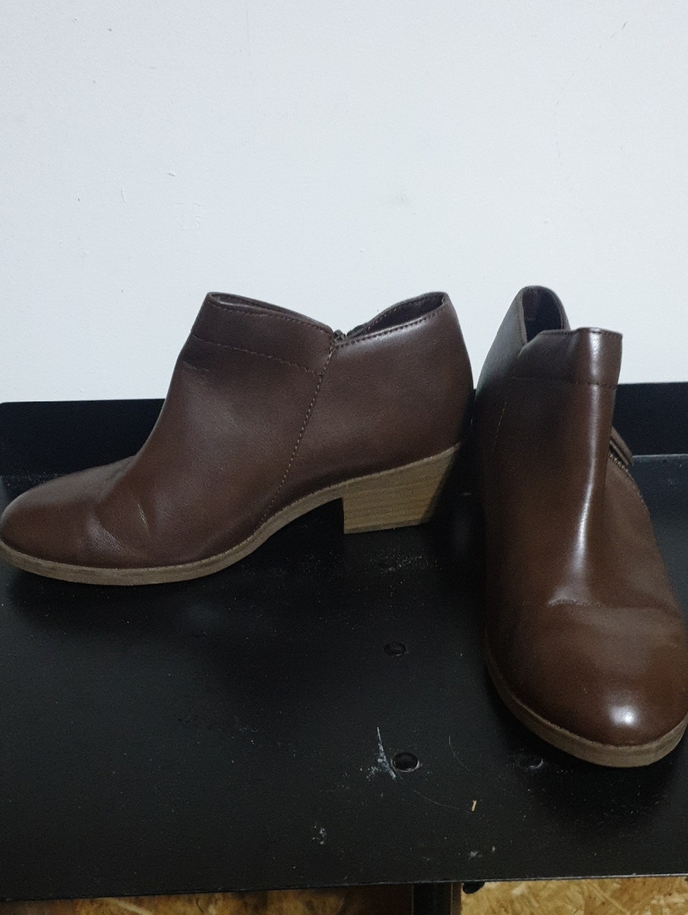 Time and Tru Brown Faux Leather Ankle Booties